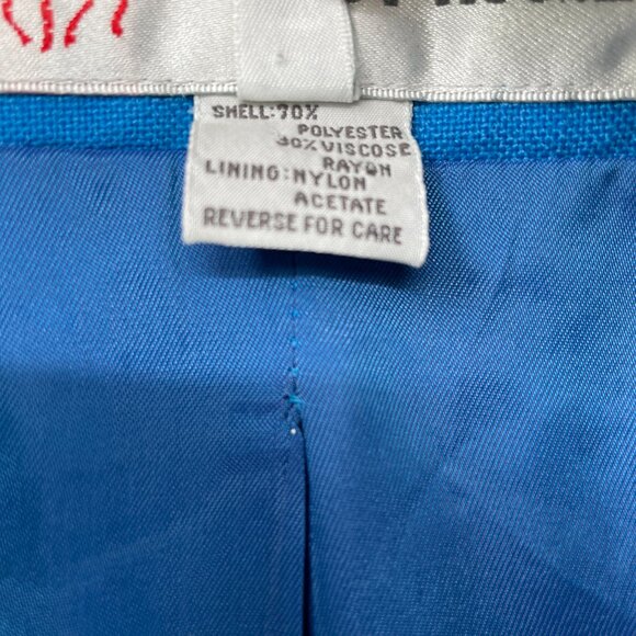 Vintage 80s 90s Bright Teal Blue Boxy Double Breasted Blazer Peabody House M - Picture 7 of 15